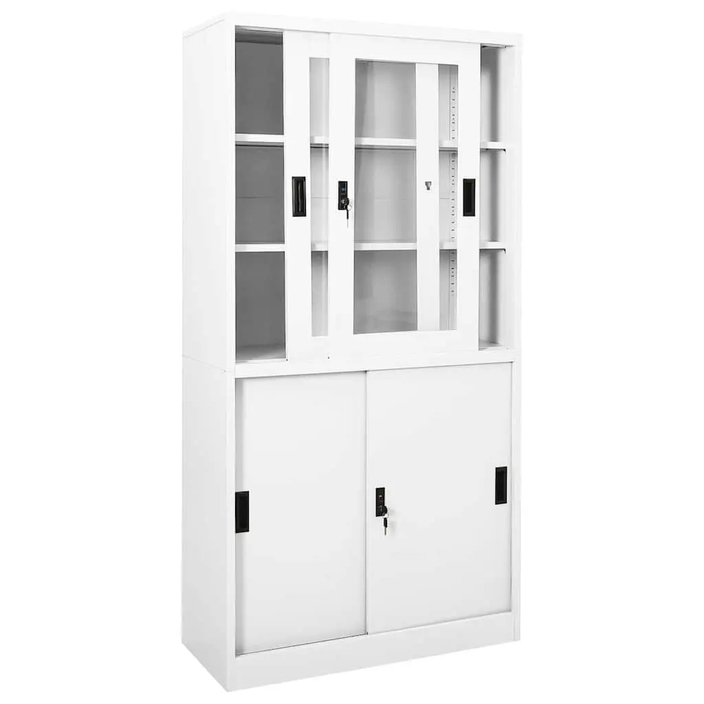 Office Storage Cabinet Sliding Door White Steel 90x40x180cm
