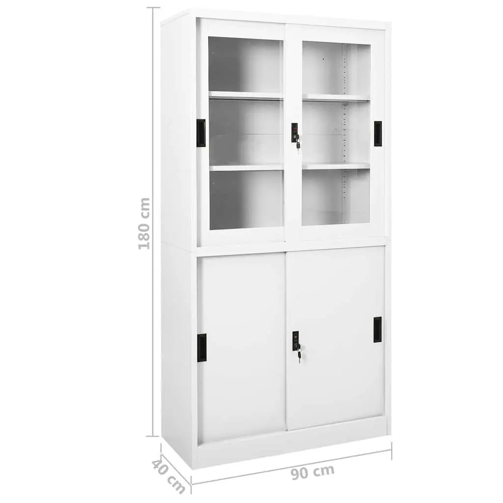 Office Storage Cabinet Sliding Door White Steel 90x40x180cm
