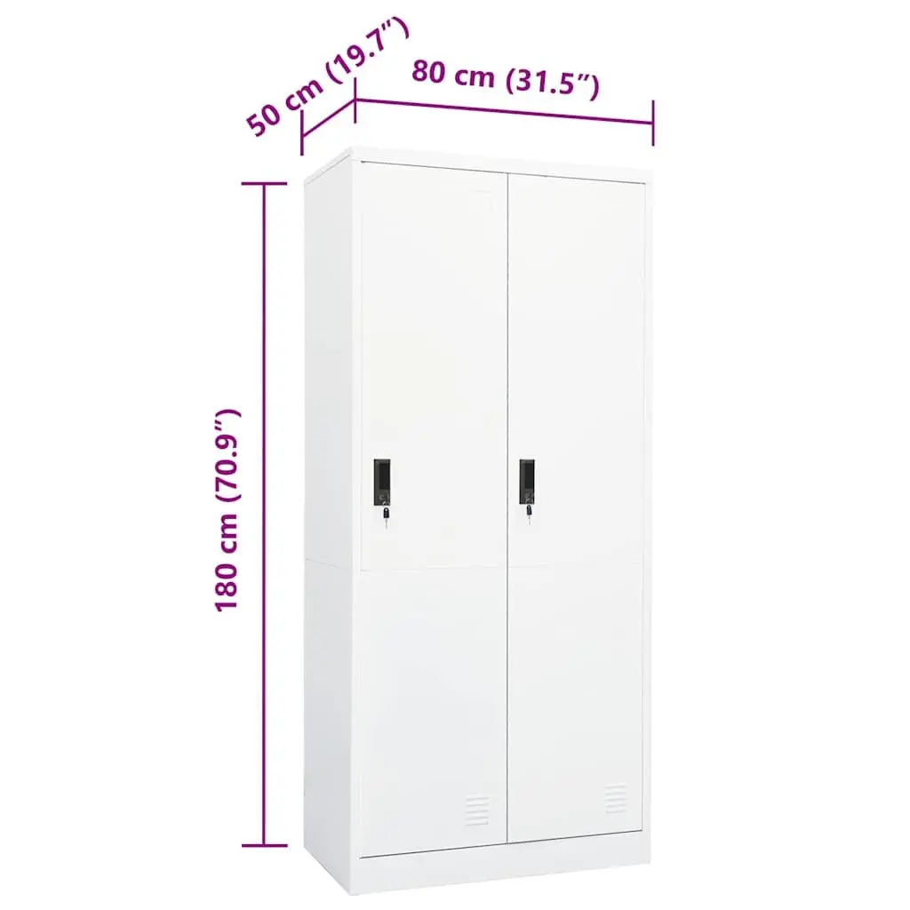 Steel Wardrobe Cabinet for Home Storage 80 x 50 x 180 cm White with 2 Shelves and Locks