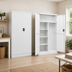Steel Locker Cabinet: 90x40x180 cm, 4 Shelves, White