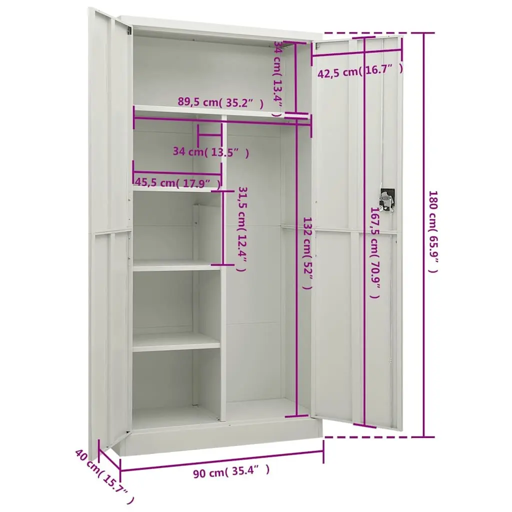 Steel Locker Cabinet Grey 4 Shelf Storage Organiser Home 90W x 40D x 180H cm