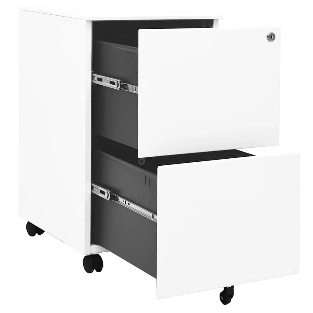 Mobile File Cabinet Office Storage White Steel 2 Drawer