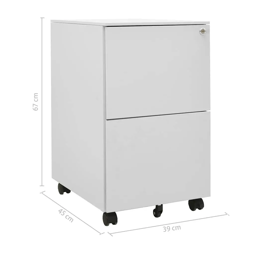 Mobile File Cabinet Office Storage 2 Drawer Grey Steel