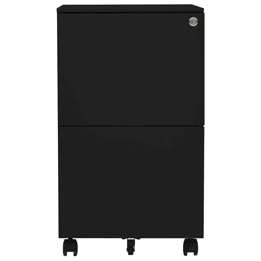 Mobile File Cabinet Office Filing Storage 2 Drawer Black Steel 39W x 45D x 67H cm