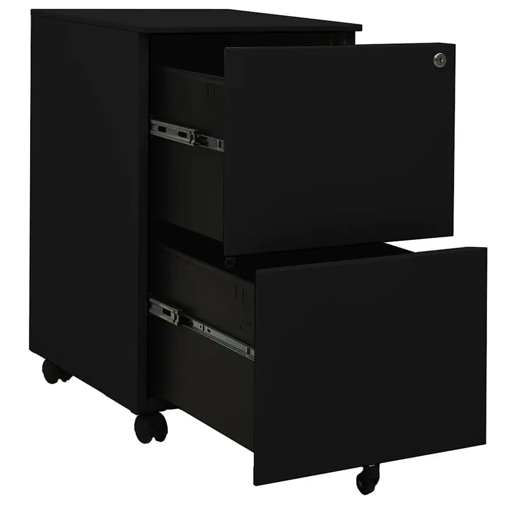 Mobile File Cabinet Office Filing Storage 2 Drawer Black Steel 39W x 45D x 67H cm