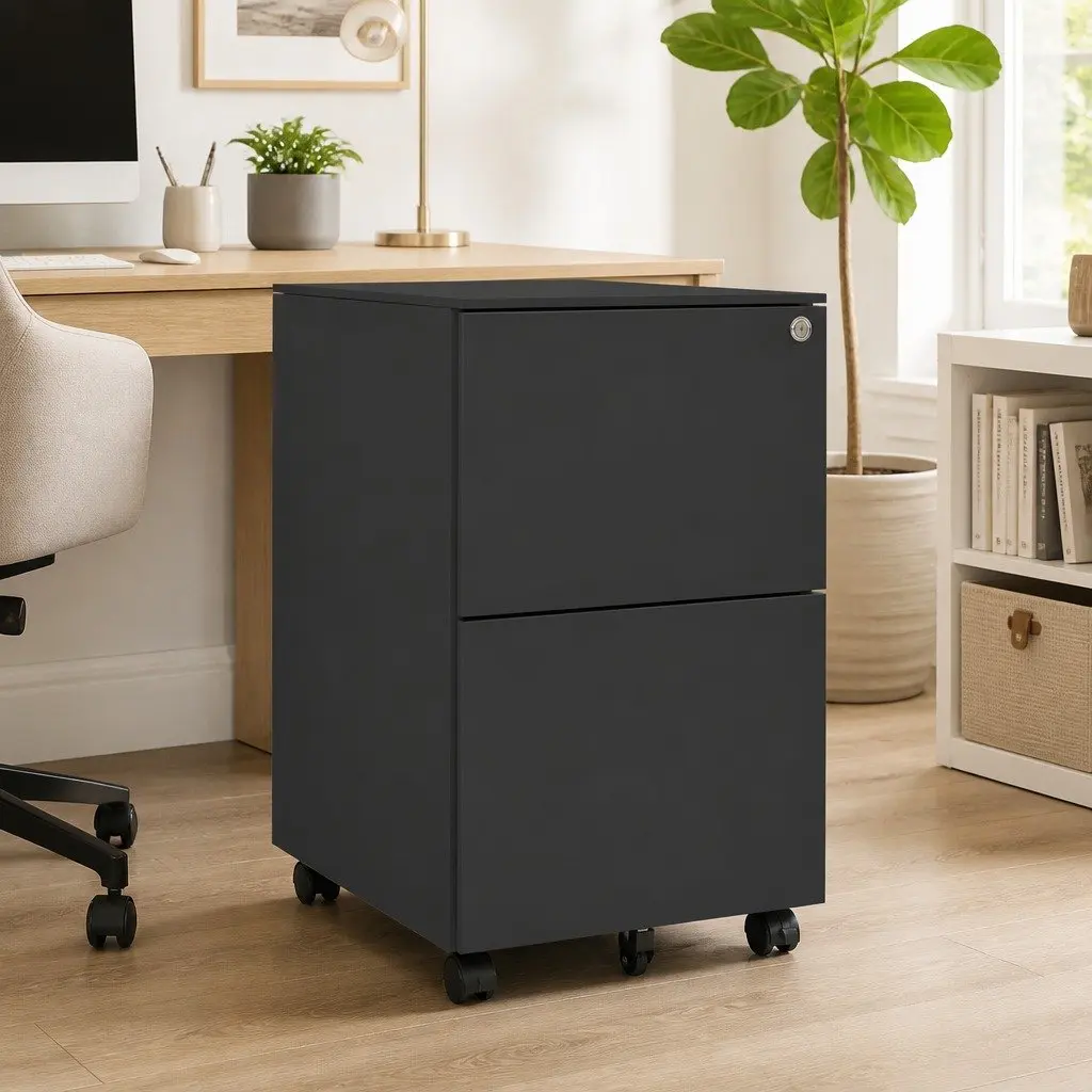 Mobile Filing Cabinet Office Storage 2 Drawer Anthracite Steel