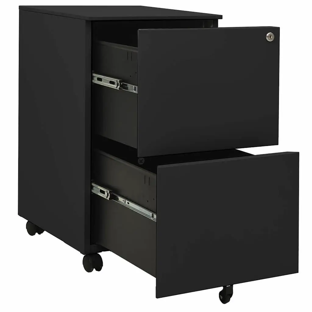 Mobile Filing Cabinet Office Storage 2 Drawer Anthracite Steel