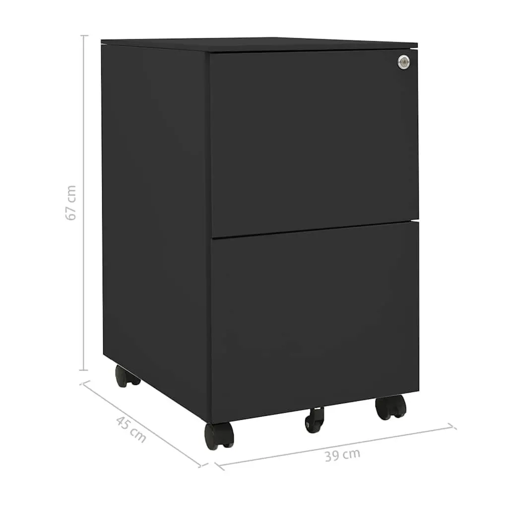 Mobile Filing Cabinet Office Storage 2 Drawer Anthracite Steel