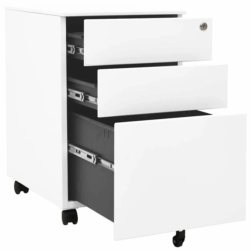 3 Drawer Mobile File Cabinet Steel White for Office Storage and Organization