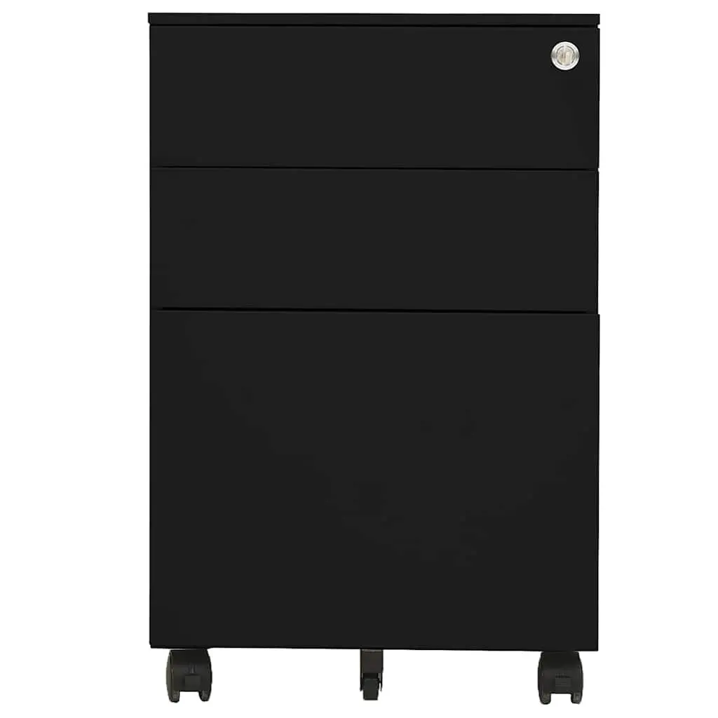 Mobile File Cabinet Office Filing Storage 3 Drawer Steel Black