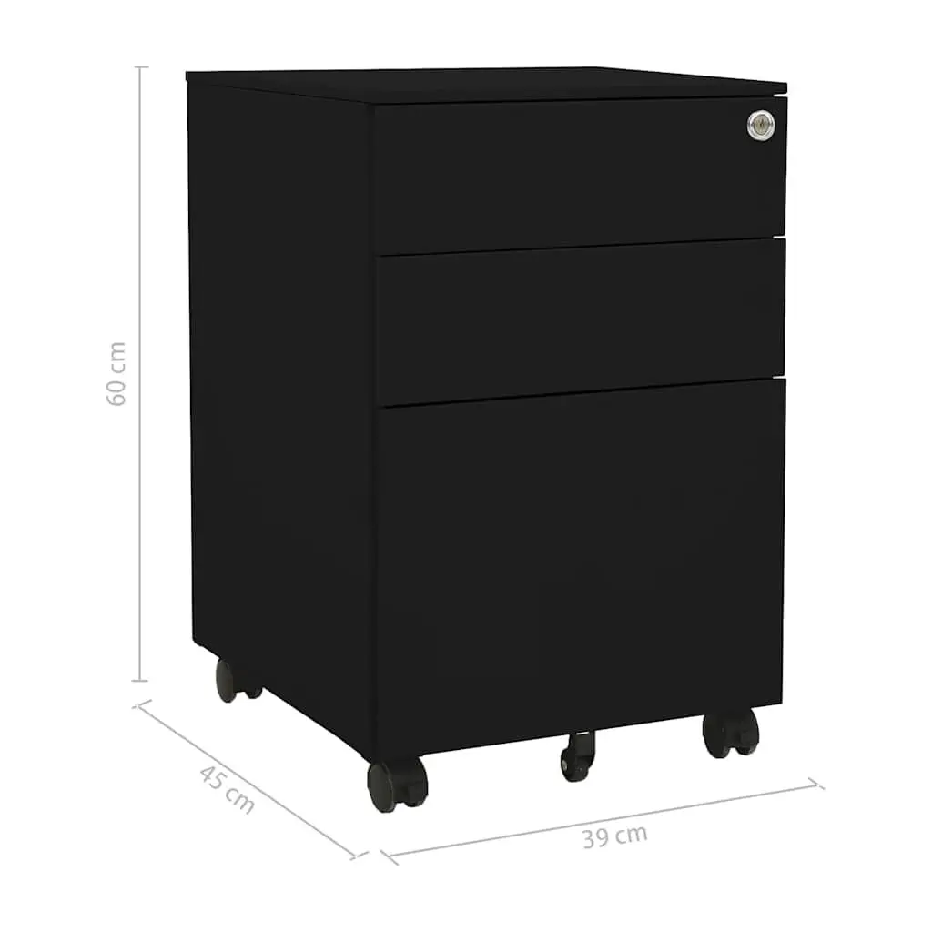 Mobile File Cabinet Office Filing Storage 3 Drawer Steel Black