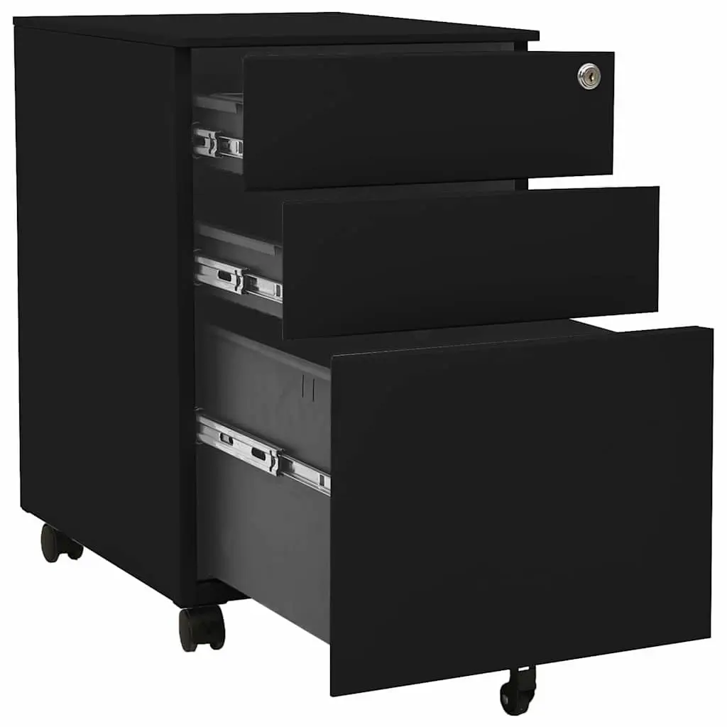 Mobile File Cabinet Office Filing Storage 3 Drawer Steel Black