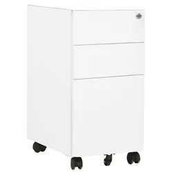 Mobile Filing Cabinet - White Steel, 3 Drawer Design