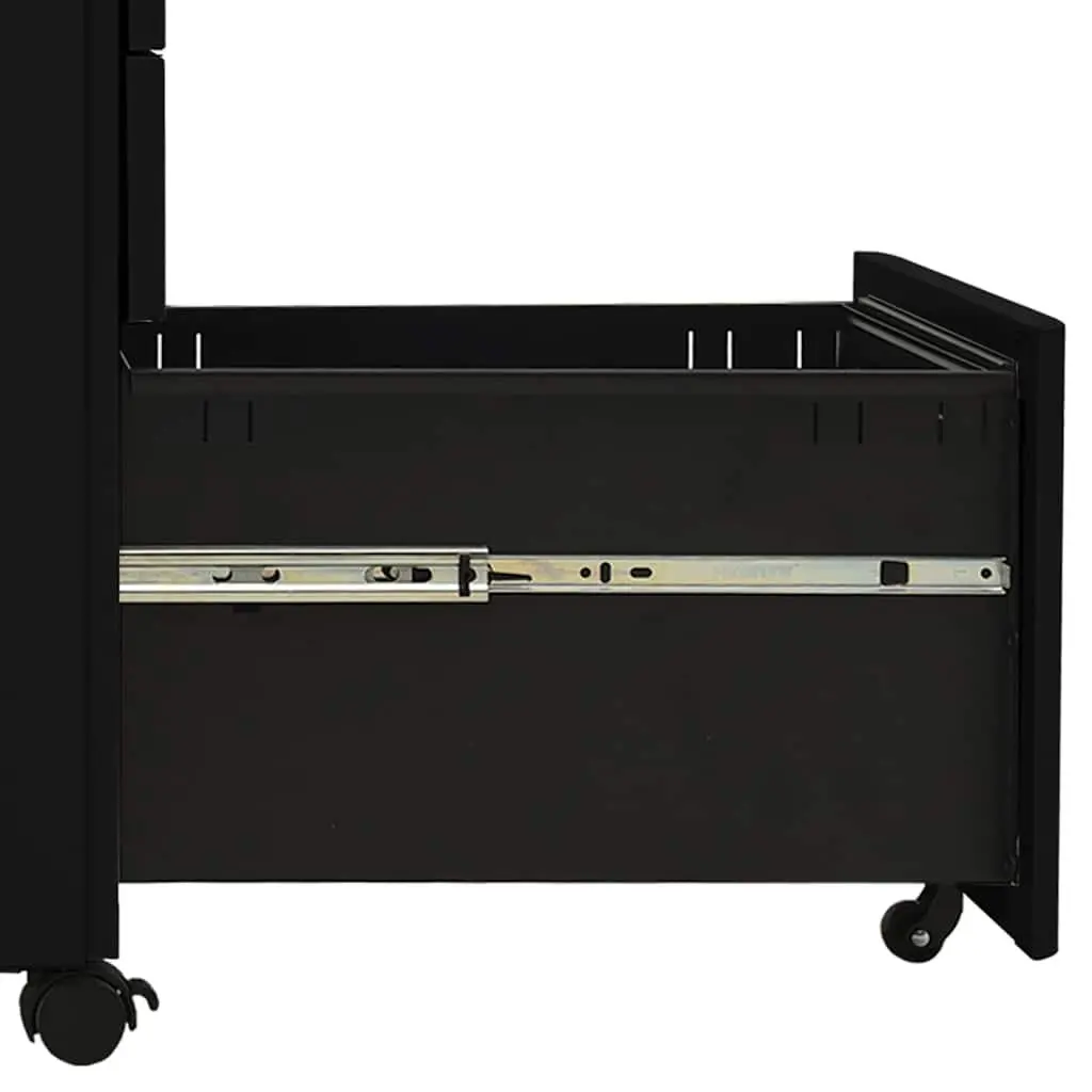 Mobile File Cabinet Black Steel 3 Drawer Office Filing Storage with Lock Wheels