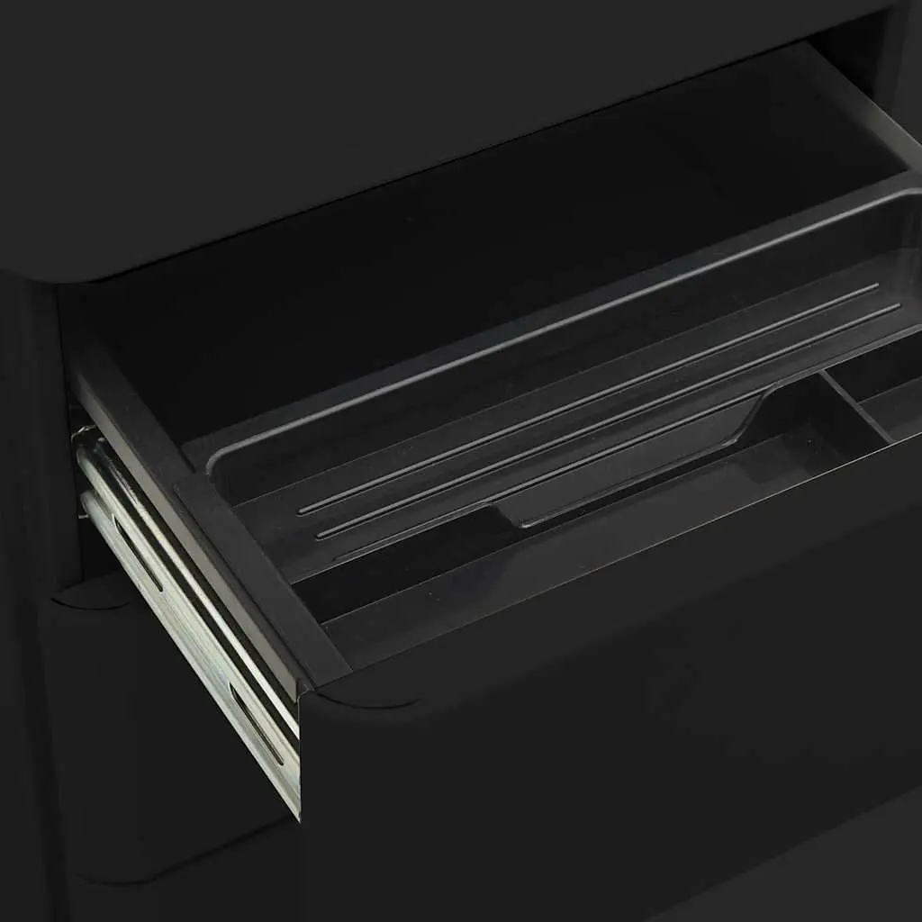 Mobile File Cabinet Black Steel 3 Drawer Office Filing Storage with Lock Wheels