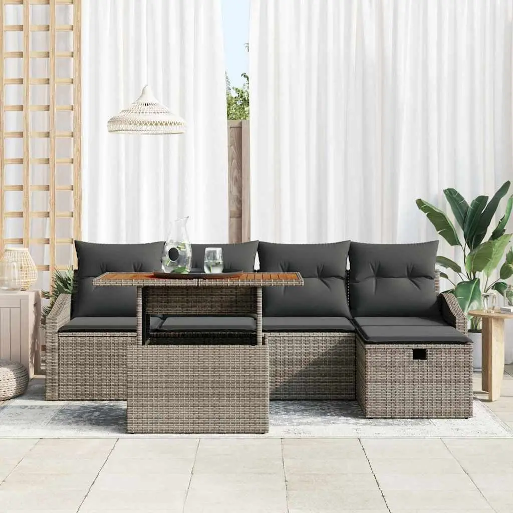 6-Piece Modular Garden Sofa Set with Adjustable Table