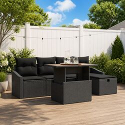 Specifications of 6 Piece Black Poly Rattan Outdoor Sofa Set