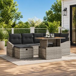 Modular 7 Piece Grey Rattan Sofa Set with Adjustable Table