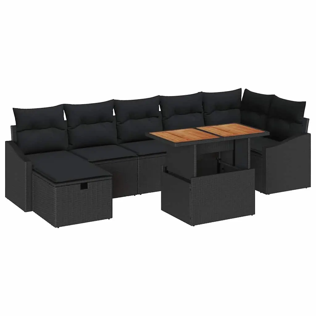 Black Poly Rattan Garden Sofa Set 8 Piece Outdoor Furniture for Patio and Garden