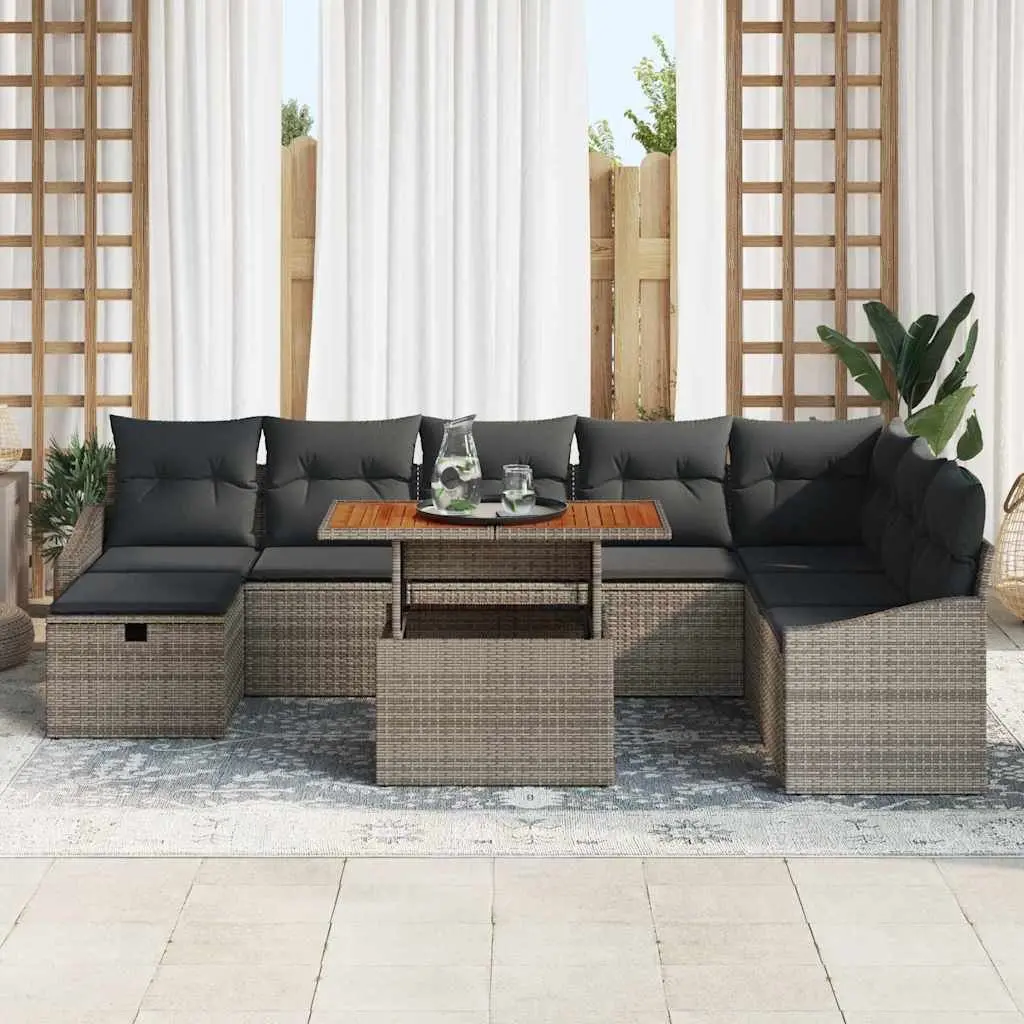 Garden Sofa Set Modular Outdoor Furniture 9 Pieces Grey Poly Rattan
