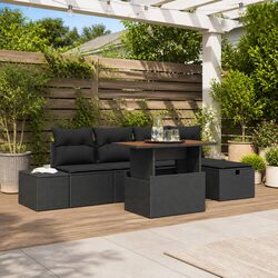 Specifications of 6-Piece Black Poly Rattan Sofa Set