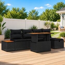 Specifications for Black Poly Rattan 6-Piece Garden Sofa Set