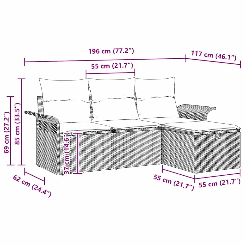 Modular Outdoor Garden Sofa Set 4 Pcs with Storage Cushions for Patio and Terrace