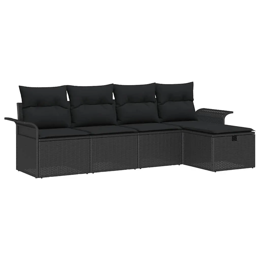 Modular Garden Sofa Set for Outdoor Use 5 Piece Black Poly Rattan