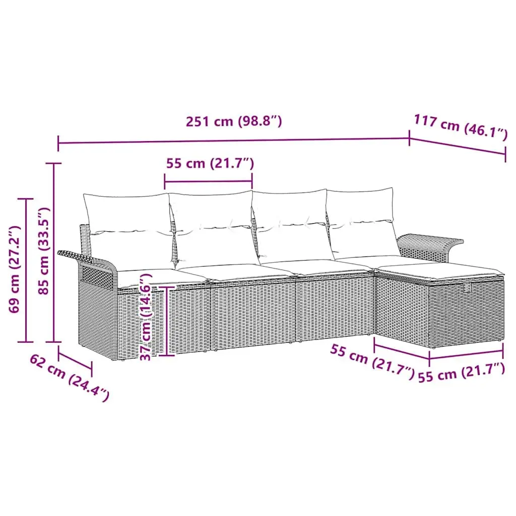 Modular Garden Sofa Set for Outdoor Use 5 Piece Black Poly Rattan
