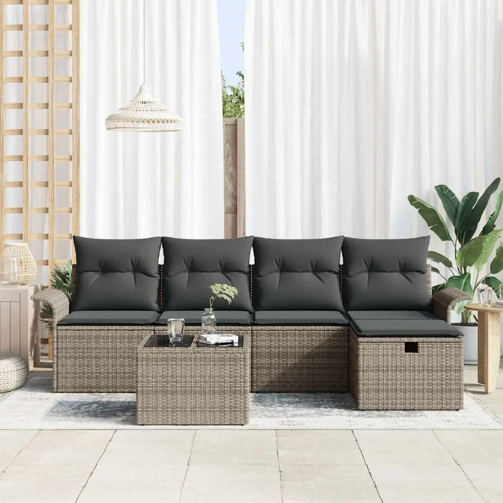 Modular Garden Sofa Set Outdoor Patio Furniture 6 Piece Poly Rattan Seating