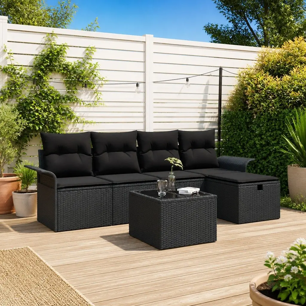 Garden Sofa Set 6 Piece Modular Outdoor Furniture Poly Rattan Patio Seating
