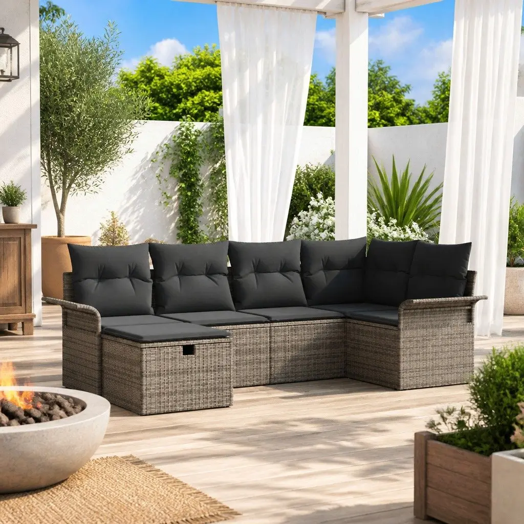 Garden Sofa Set Outdoor Use Brown Poly Rattan 6 Piece