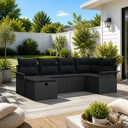 6-Piece Garden Sofa Set - Poly Rattan, Grey Color