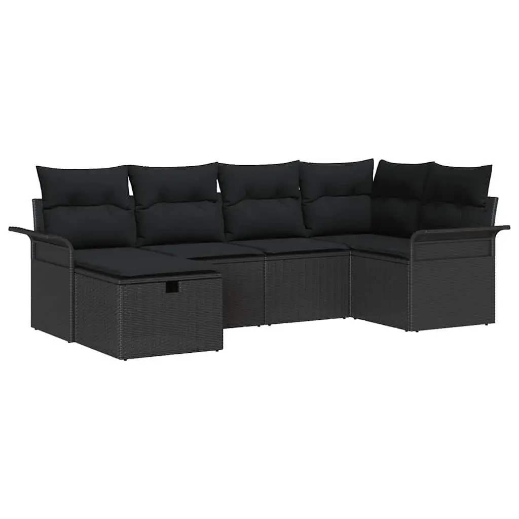 Garden Sofa Set 6 Piece Outdoor Furniture Grey Poly Rattan with Storage Cushion