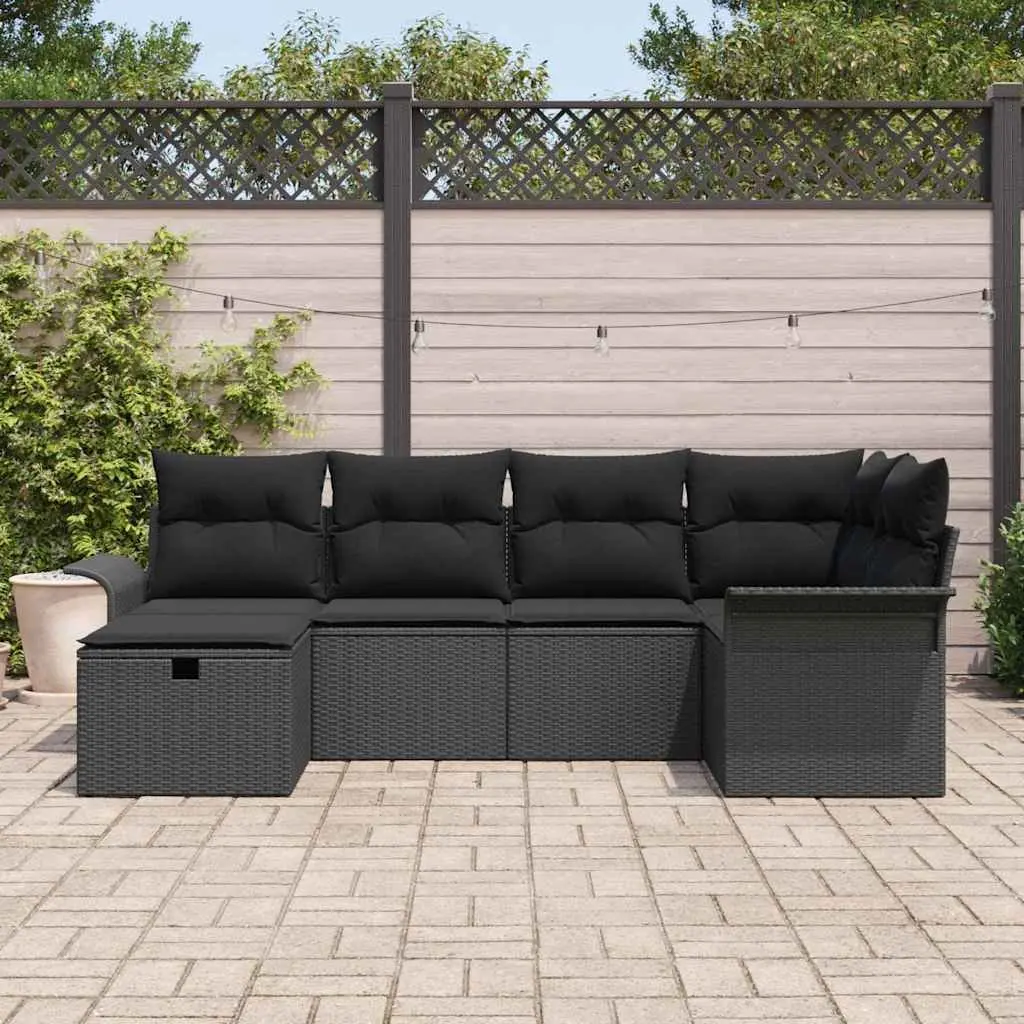 Garden Sofa Set 6 Piece Outdoor Furniture Grey Poly Rattan with Storage Cushion