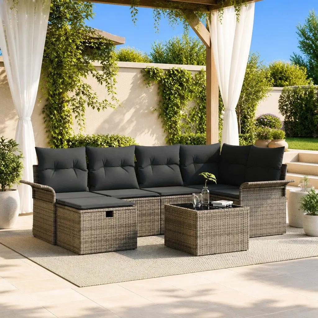 Garden Sofa Set Outdoor Use 7 Piece Poly Rattan Brown
