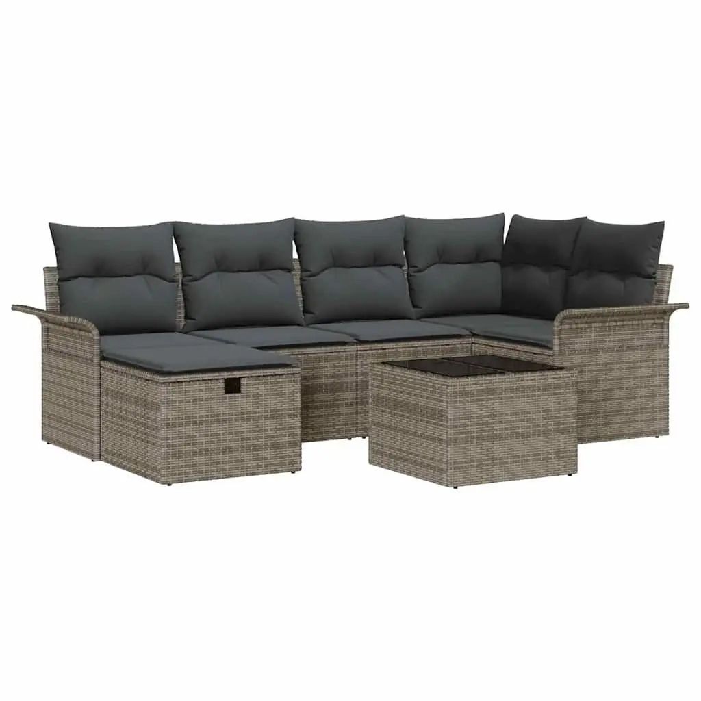 Garden Sofa Set Outdoor Use 7 Piece Poly Rattan Brown
