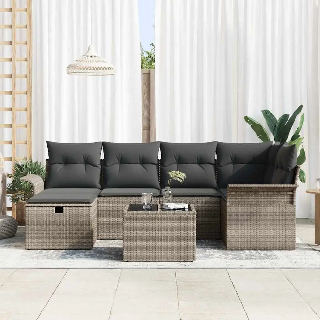 Garden Sofa Set Outdoor Use 7 Piece Poly Rattan Brown