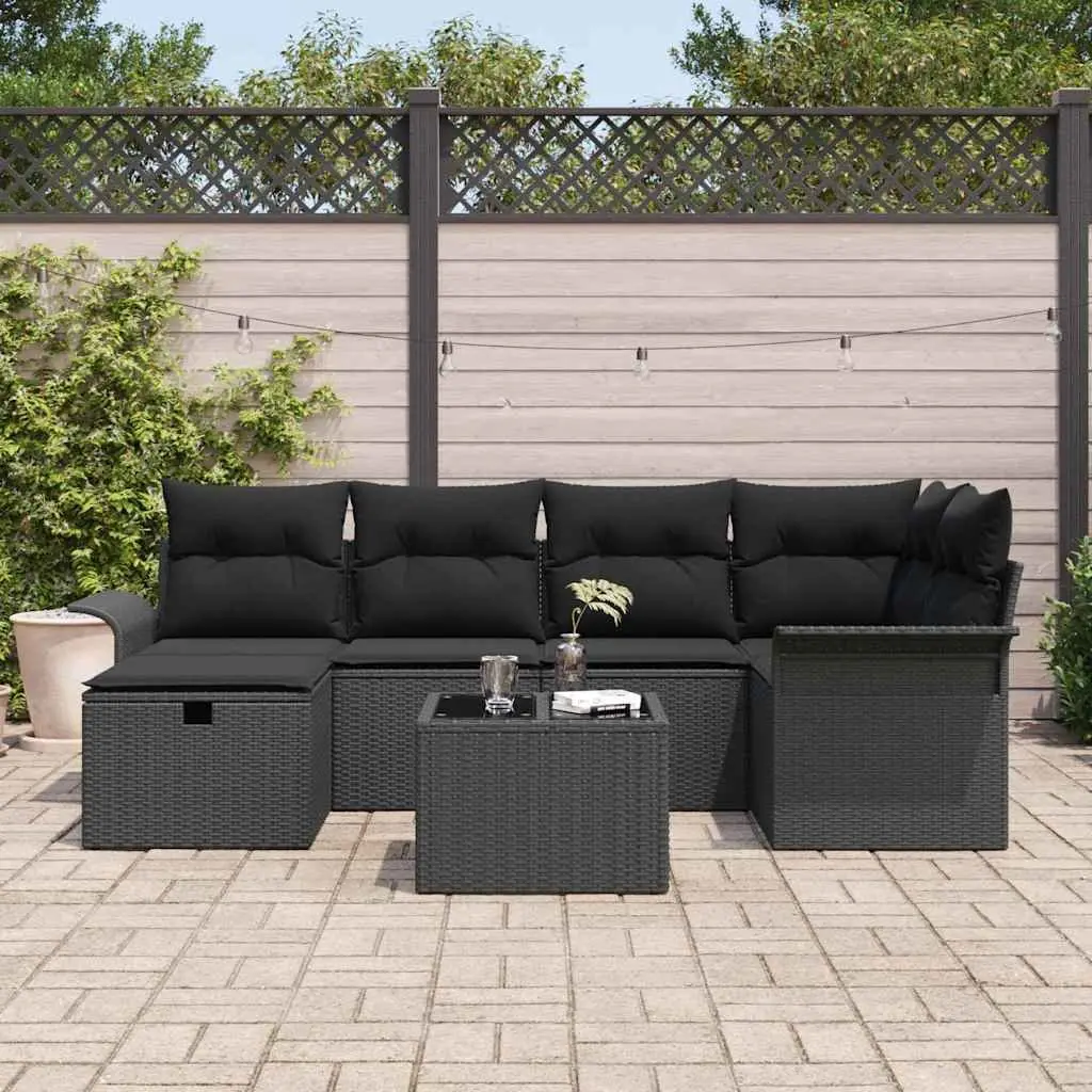Garden Sofa Set 7 Pieces Outdoor Furniture Poly Rattan Lounge Sectional Light Grey