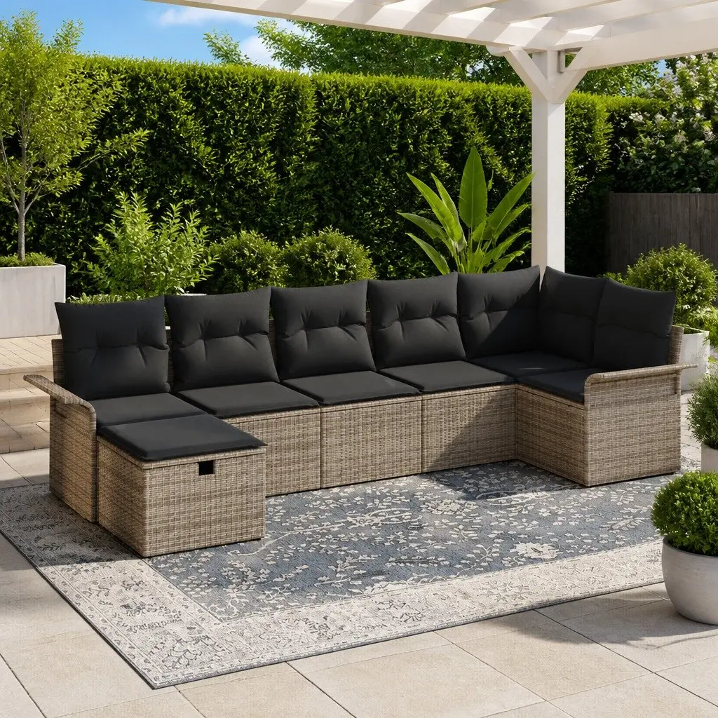 Modular Garden Sofa Set Outdoor Seating 7 Pieces Grey Rattan