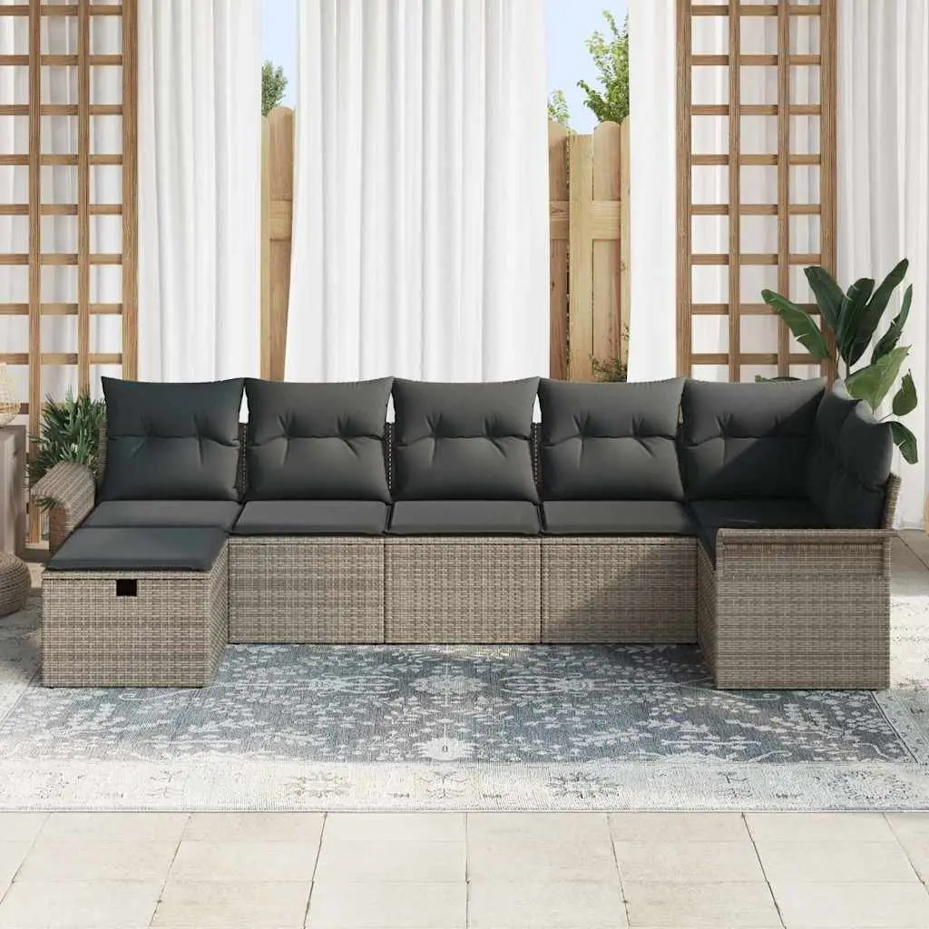 Modular Garden Sofa Set Outdoor Seating 7 Pieces Grey Rattan