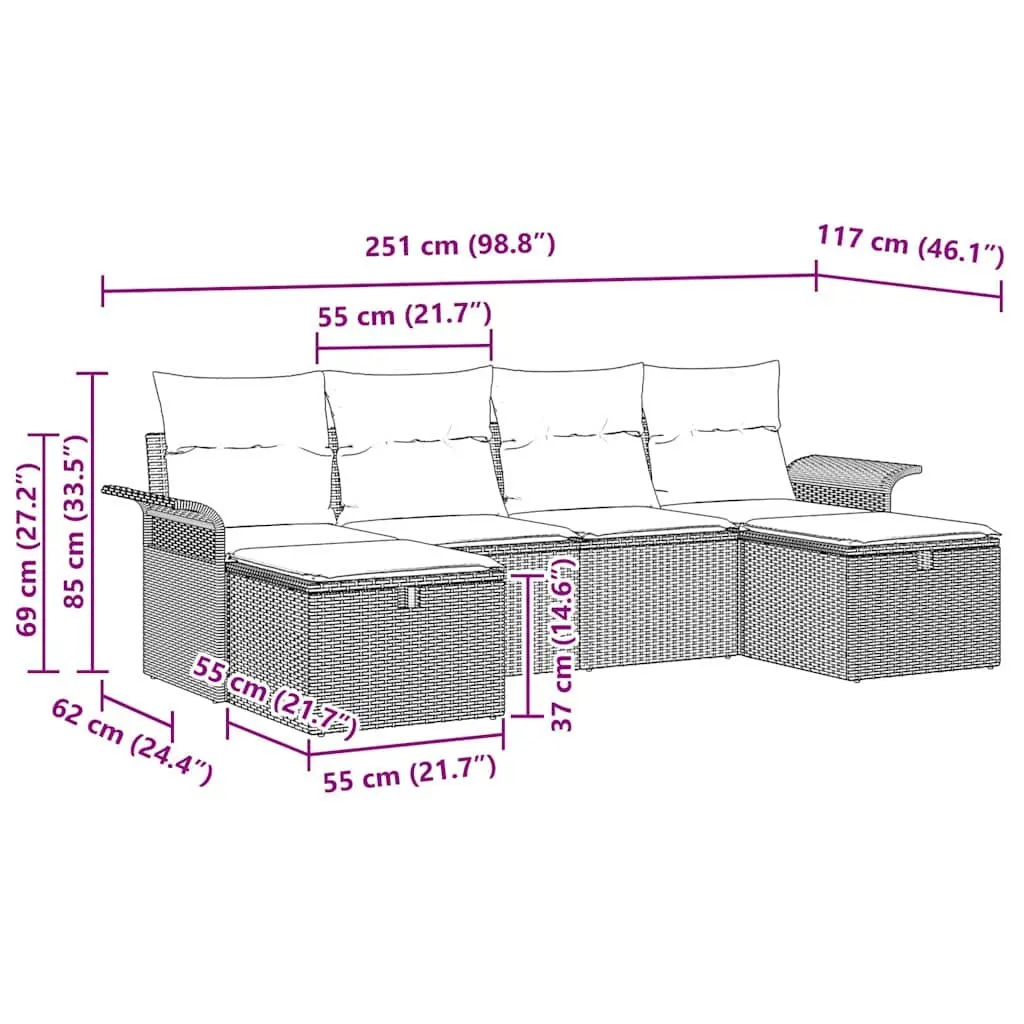 Garden Sofa Set Outdoor Furniture Modular 6 Pieces Grey