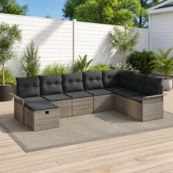 8-Piece Grey Poly Rattan Sofa Set for Outdoor Use