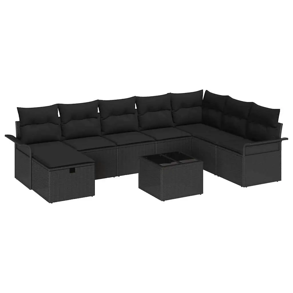 Garden Sofa Set Modular Outdoor Furniture 9 Piece Black Poly Rattan Patio