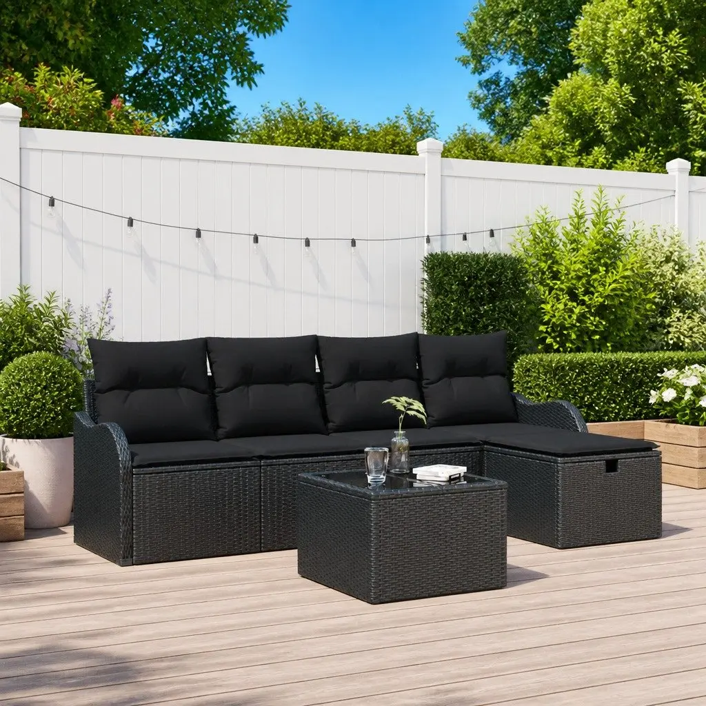 Garden Sofa Set Outdoor Furniture Modular 6 Pieces Poly Rattan Black Brown
