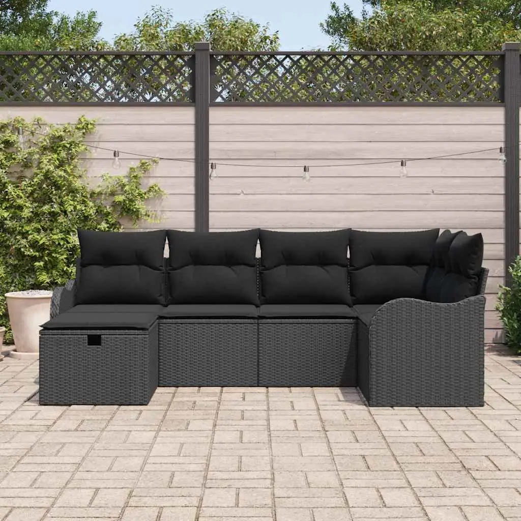 Modular Garden Sofa Set 6 Piece Black Poly Rattan Outdoor Furniture for Patio and Garden