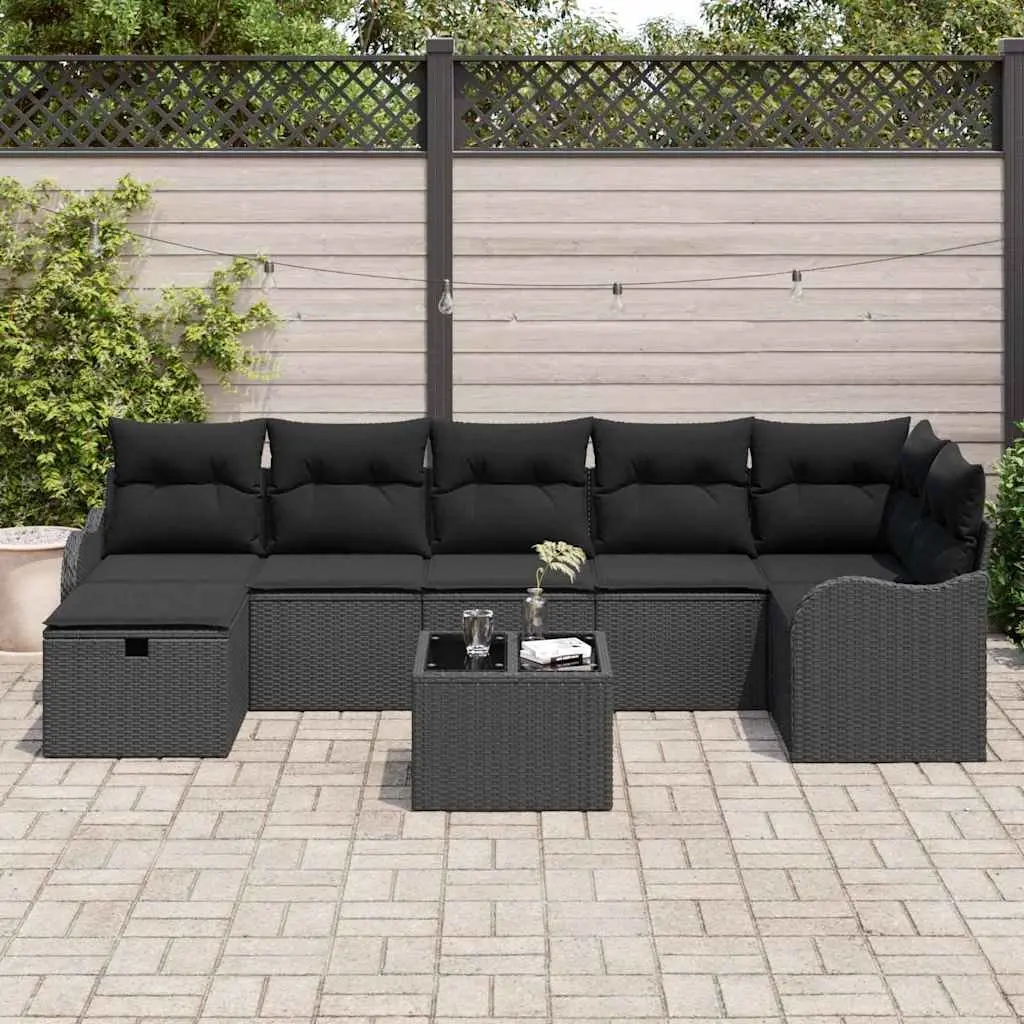 Modular Garden Sofa Set 8 Pieces Outdoor Furniture Black Poly Rattan Patio