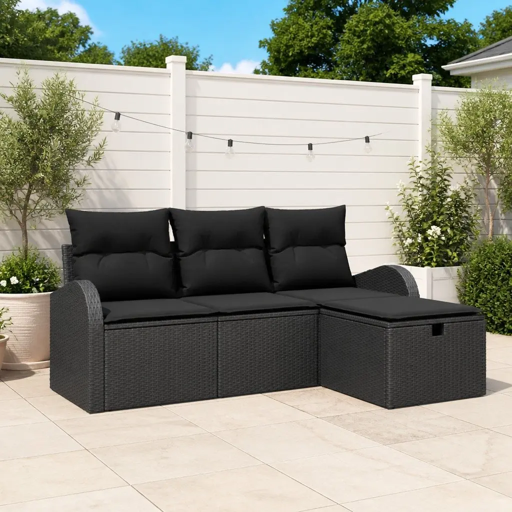 Modular Garden Sofa Set for Outdoor Use 4 Pieces Black Rattan Furniture