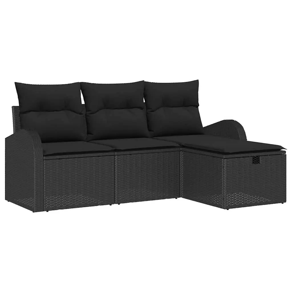 Modular Garden Sofa Set for Outdoor Use 4 Pieces Black Rattan Furniture