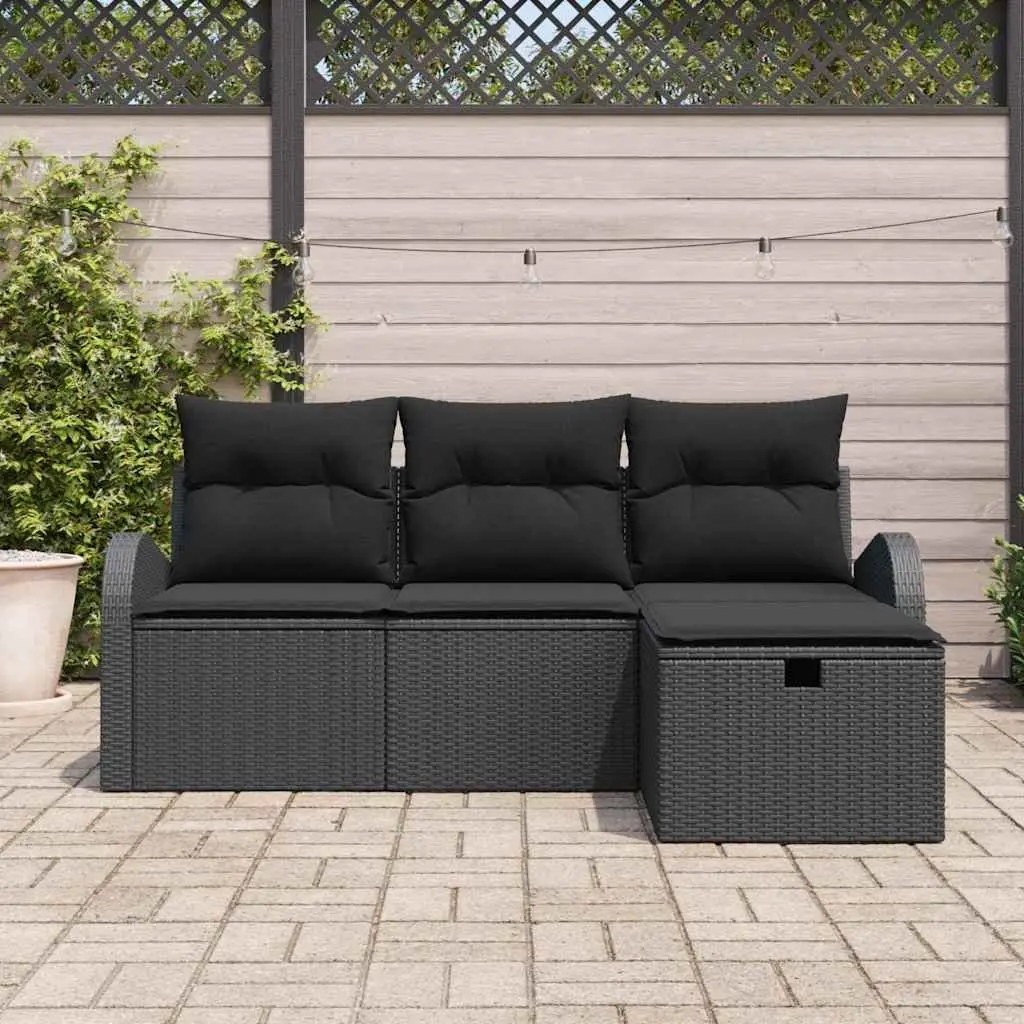 Modular Garden Sofa Set for Outdoor Use 4 Pieces Black Rattan Furniture